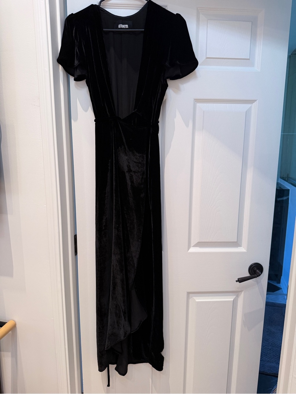 Reformation Black Velvet V-Neck Maxi Dress